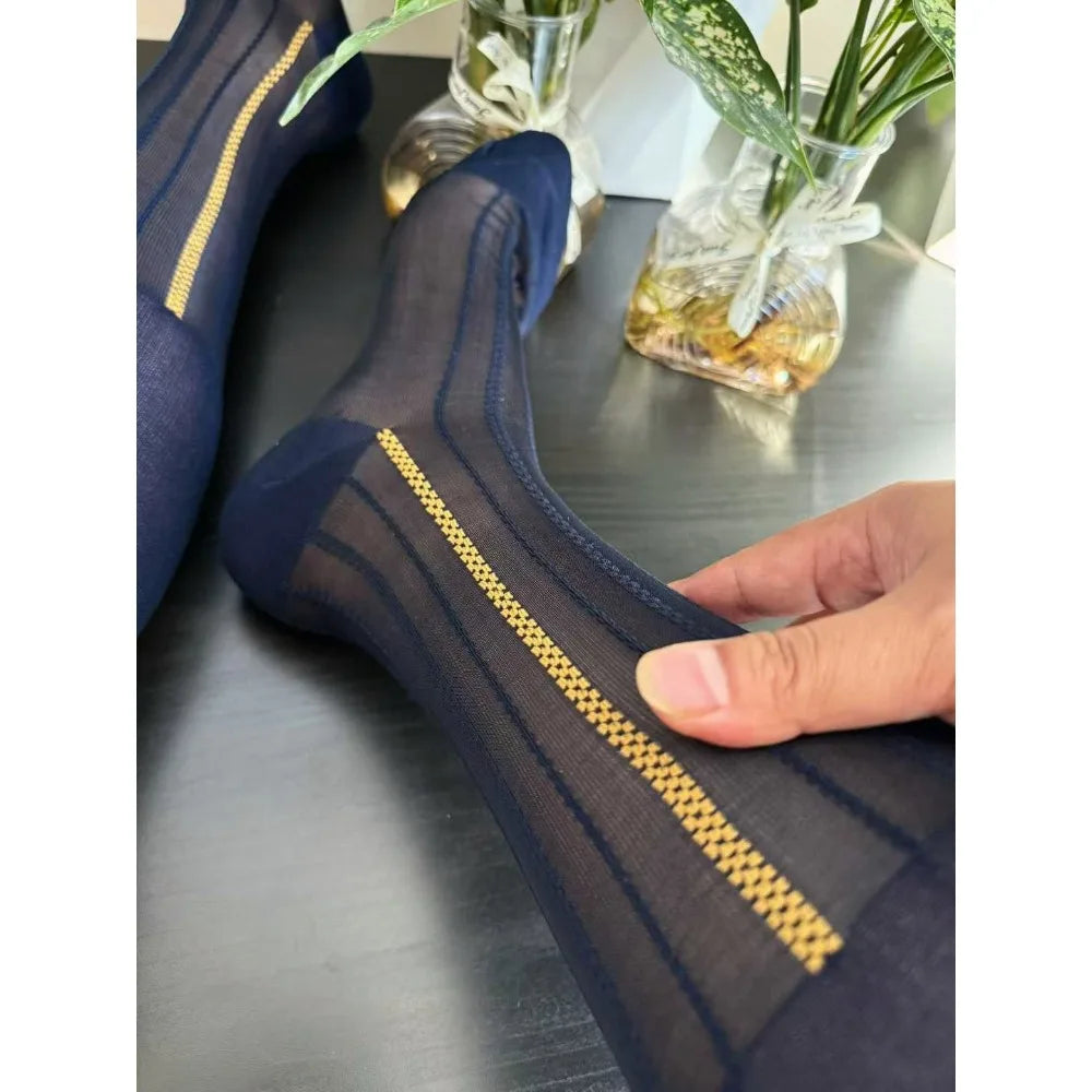Men's Knee High Formal Socks Long Gentleman Stockings Soft Elastic Nylon Business Dress Socks for All Seasons Solid Color Party