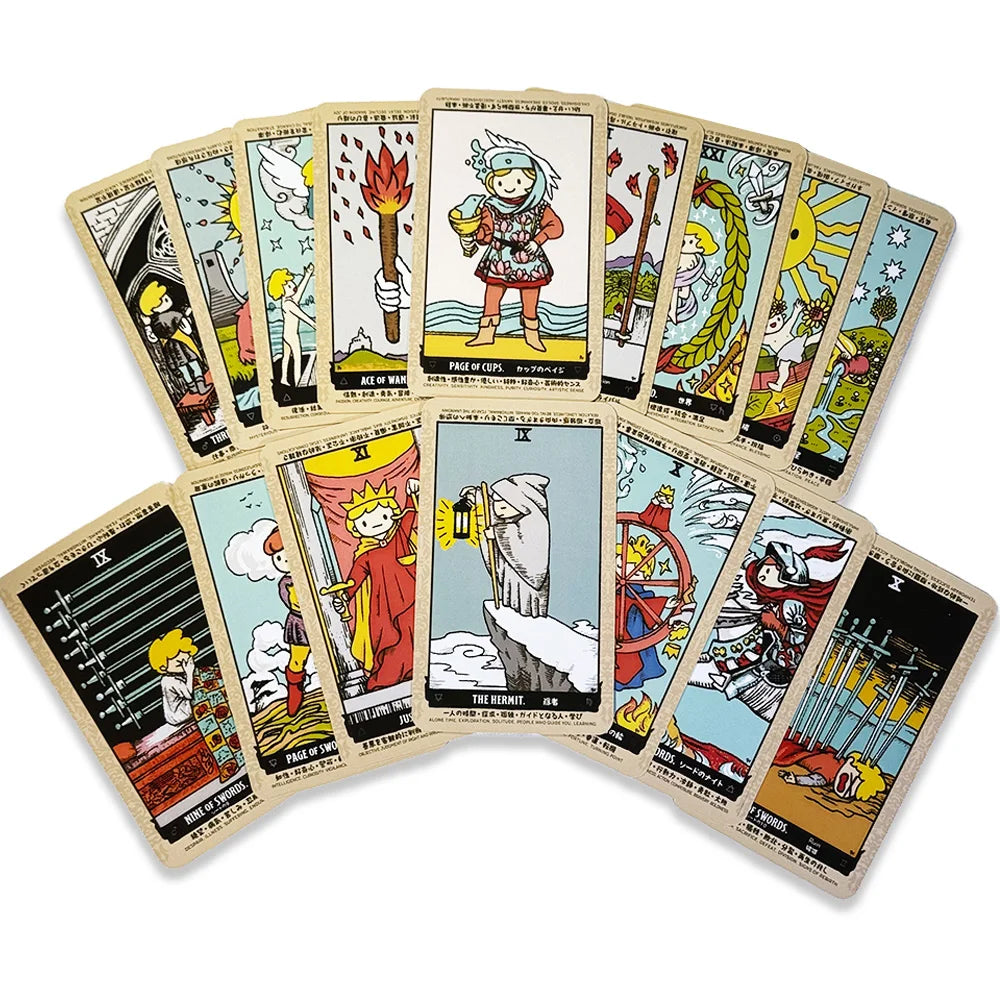 6*10.2cm Cute Anime Tarot Cards 80pcs Pocket Size Kawaii Healing Style Tarot Deck for Beginners Fortune Telling Board Game