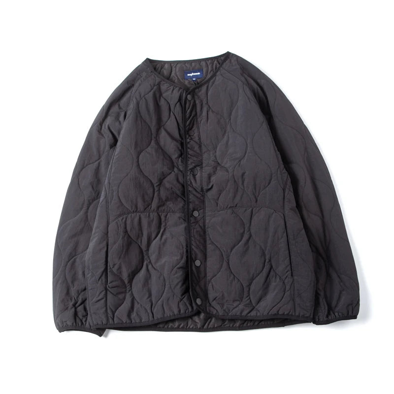 Retro Japanese Style Oversized Quilted Cotton Jacket Unisex No Collar Diamond Pattern Cotton Coat Couple Outerwear