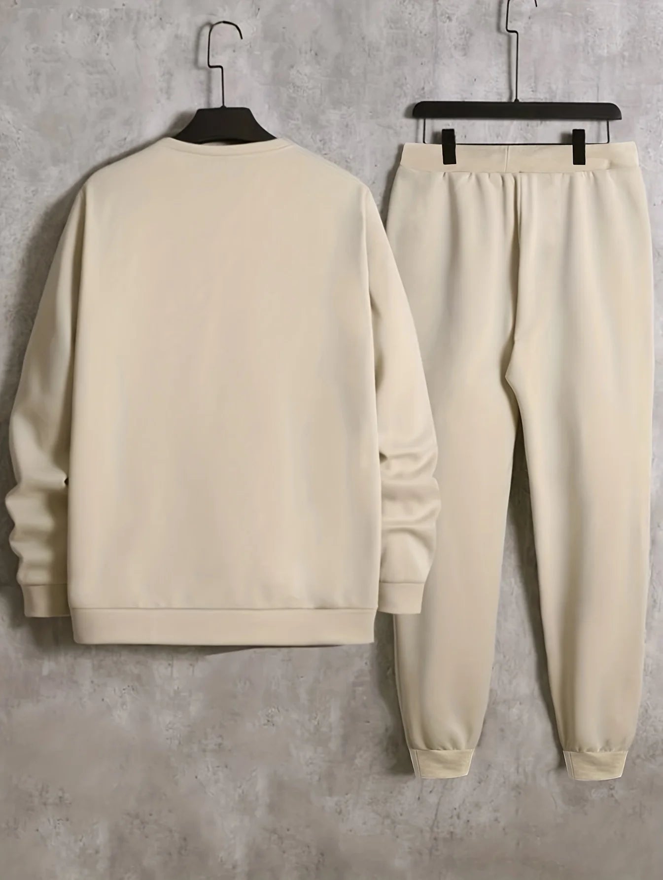Men's autumn and winter casual warm RELDX bear print loose and thick velvet round neck sweatshirt+sports pants set