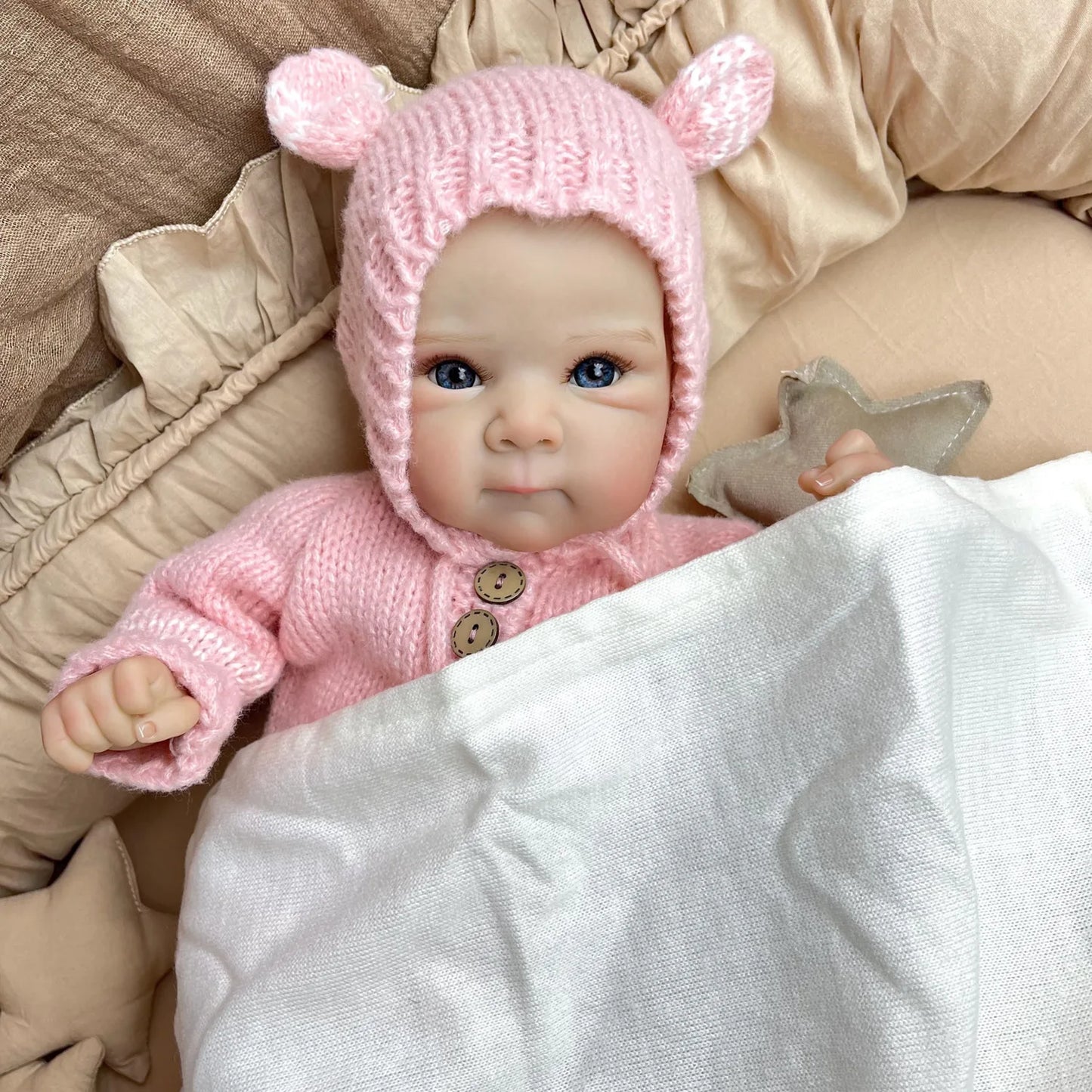 BZDOLL 18 Inch 45CM Reborn Baby Doll, Soft Cloth Body, Handmade Lovely Doll, Dress Up & Play House Toy, Birthday Gift for Girls