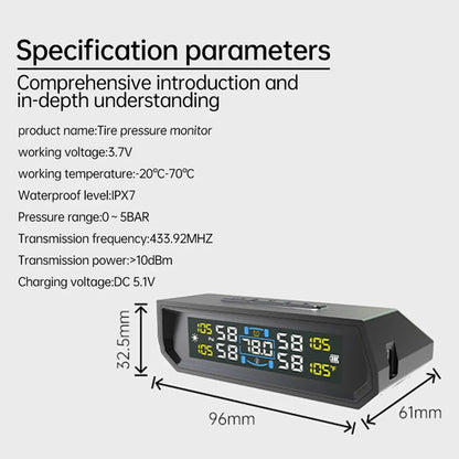 With 4 External Sensors Solar TPMS Car Tire Pressure Alarm Digital Colorful Display Waterproof Tire Pressure Temperature Warning