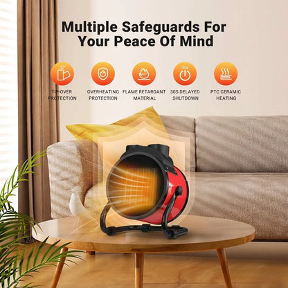 Portable 2000W Electric Heater with Fan Adjustable Thermostat 2 Heat Modes Overheat Tip-Over Protection Safe for Bedroom Indoor