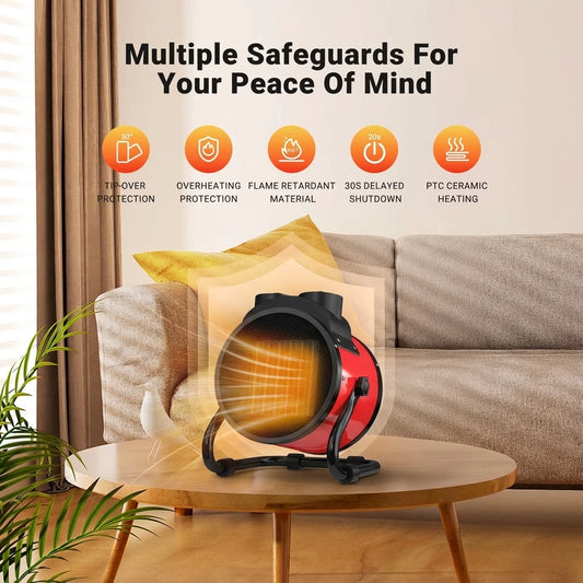 Portable 2000W Electric Heater with Fan Adjustable Thermostat 2 Heat Modes Overheat Tip-Over Protection Safe for Bedroom Indoor