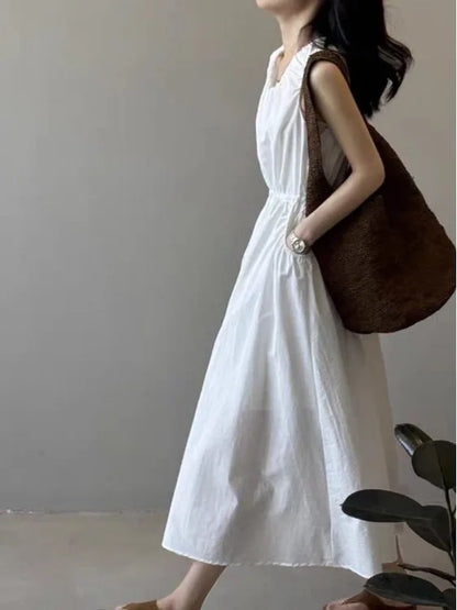 Casual Korean Style Drawstring Waist Vest Dress Loose Fit Summer New Arrival Women's Dress Comfortable Cotton A-Line Skirt