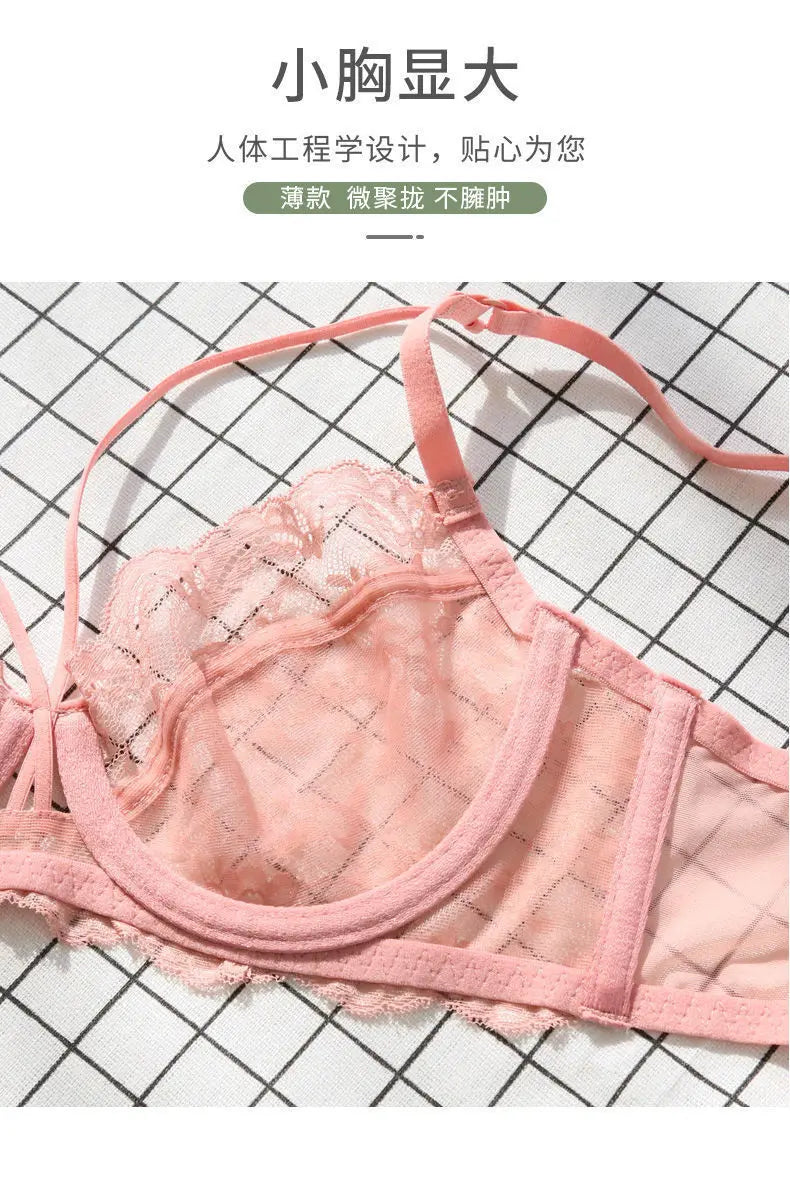 Sexy French Lace Bra Set, Minimizer for Large Bust Sheer See Through, Pure Desire Lingerie with Cutout, All Seasons Bestseller
