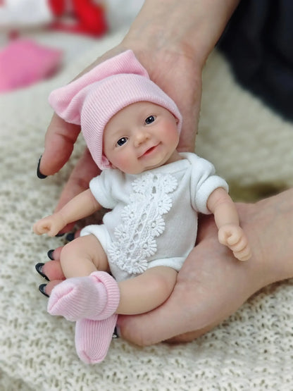 Realistic Miniature Babies 7" Full Body Silicone Reborn baby Doll Open Eyes Girl Looks Real with Accessories for Kids Gift