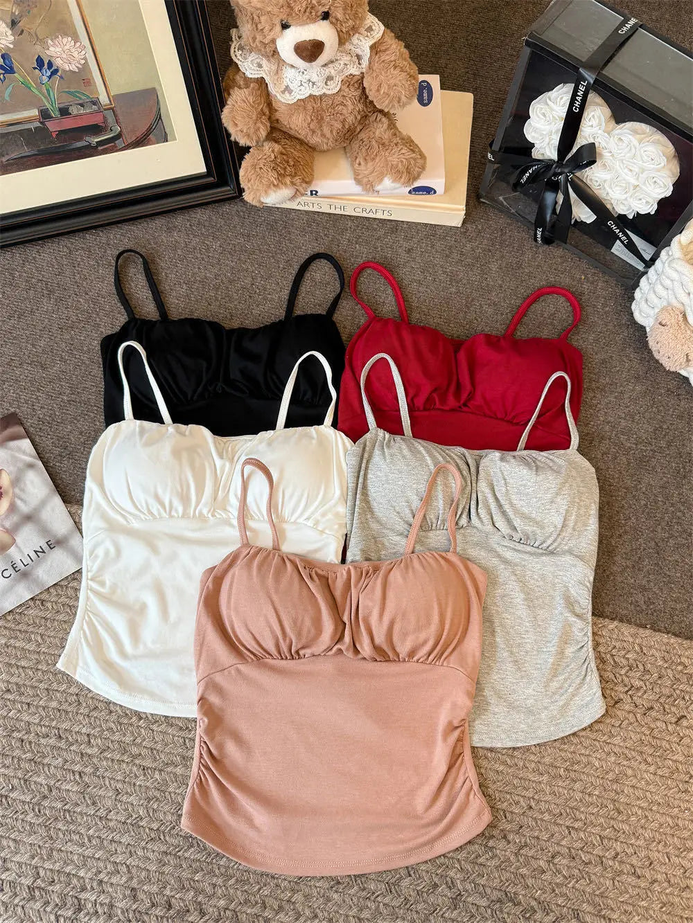 Slim Fit  Strap Vest Women Summer Inner Wear Beautiful Back  with Chest Pad Outerwear Cotton Polyester Elastic F...