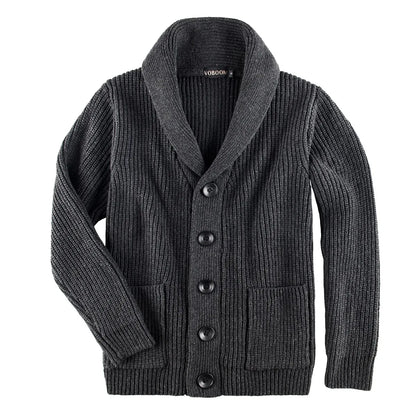 VOBOOM Samll Size S M Mens Shawl Collar Cardigan Sweater Button Down Ribbed Knit Sweaters Chunky Casual Cardigan with Pockets