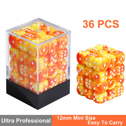 36Pcs 12mm D6 Double Color Glitter Dice for RPG Board Games Tabletop DND Accessories Family Board Games Gift with Storage Box