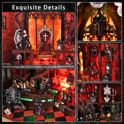 Gothic Miniature Book Nook Kit DIY Wooden Doll House with Furniture Handmade Ornament Home Decor Gift for Bedroom StudyBookshelf