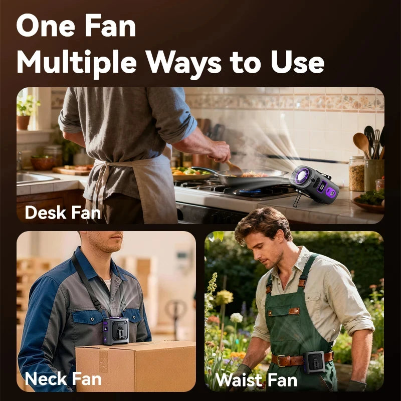 2026 New Waist Clip Fan Semiconductor Cooling Mini Personal Air Conditioner Portable Wearable Cooling Fan Hands-Free Outdoor