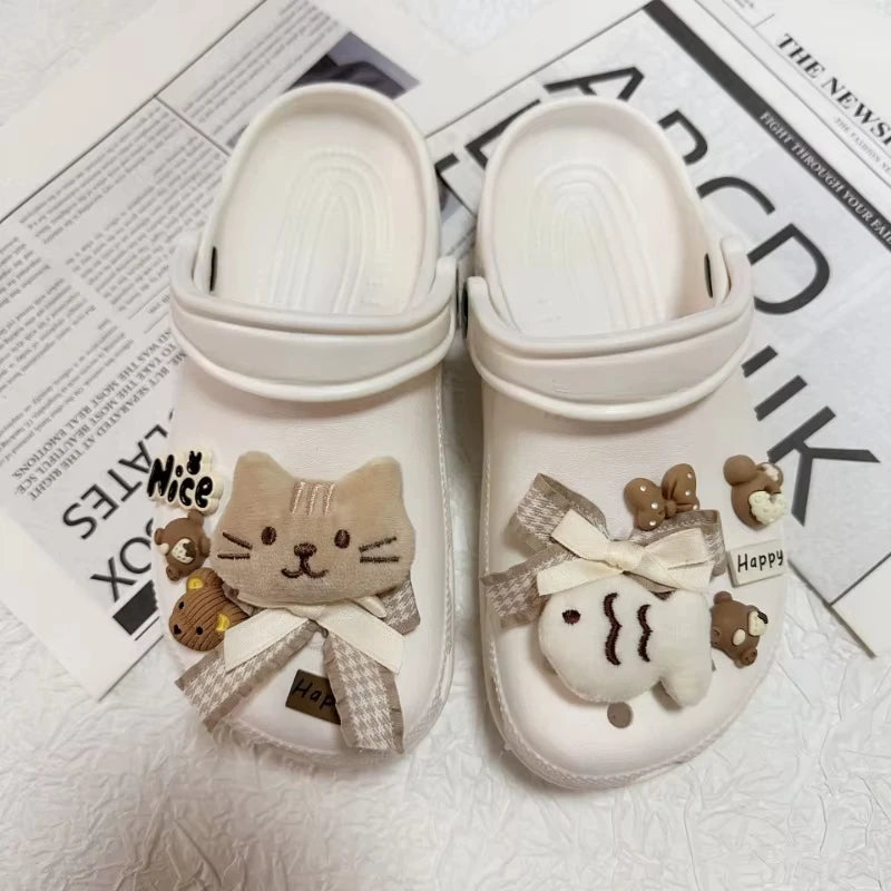 Plush Hello Kitty Series Shoes Charms Sets For Clogs Cute Cartoon Sweet Style Diy Decoration Xmas Party Gifts Favors