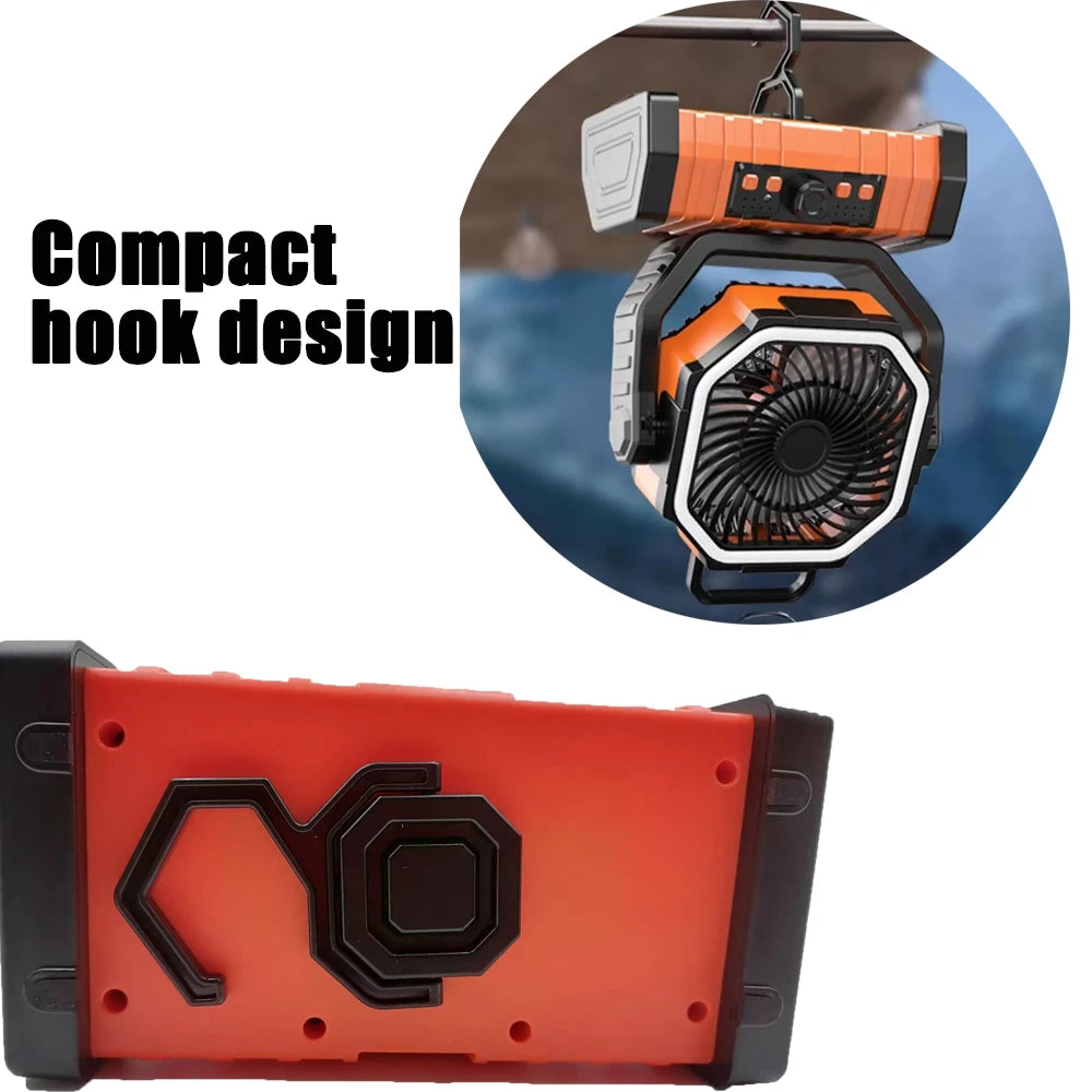 Multi-functional 30000mAh Outdoor Fan with 270° Rotation 3 Brightness LED Lights USB Rechargeable for Camping Fishing Hiking Fan