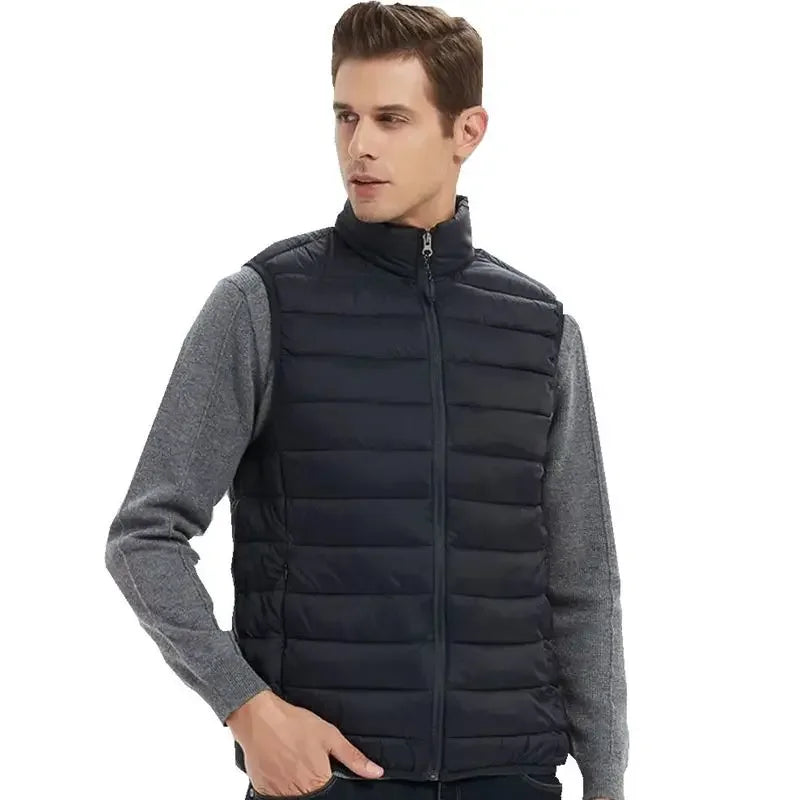 Men’s Winter Sleeveless Vest – Fashionable Cotton-Padded Design with Stand Collar, Warm Waistcoat Style