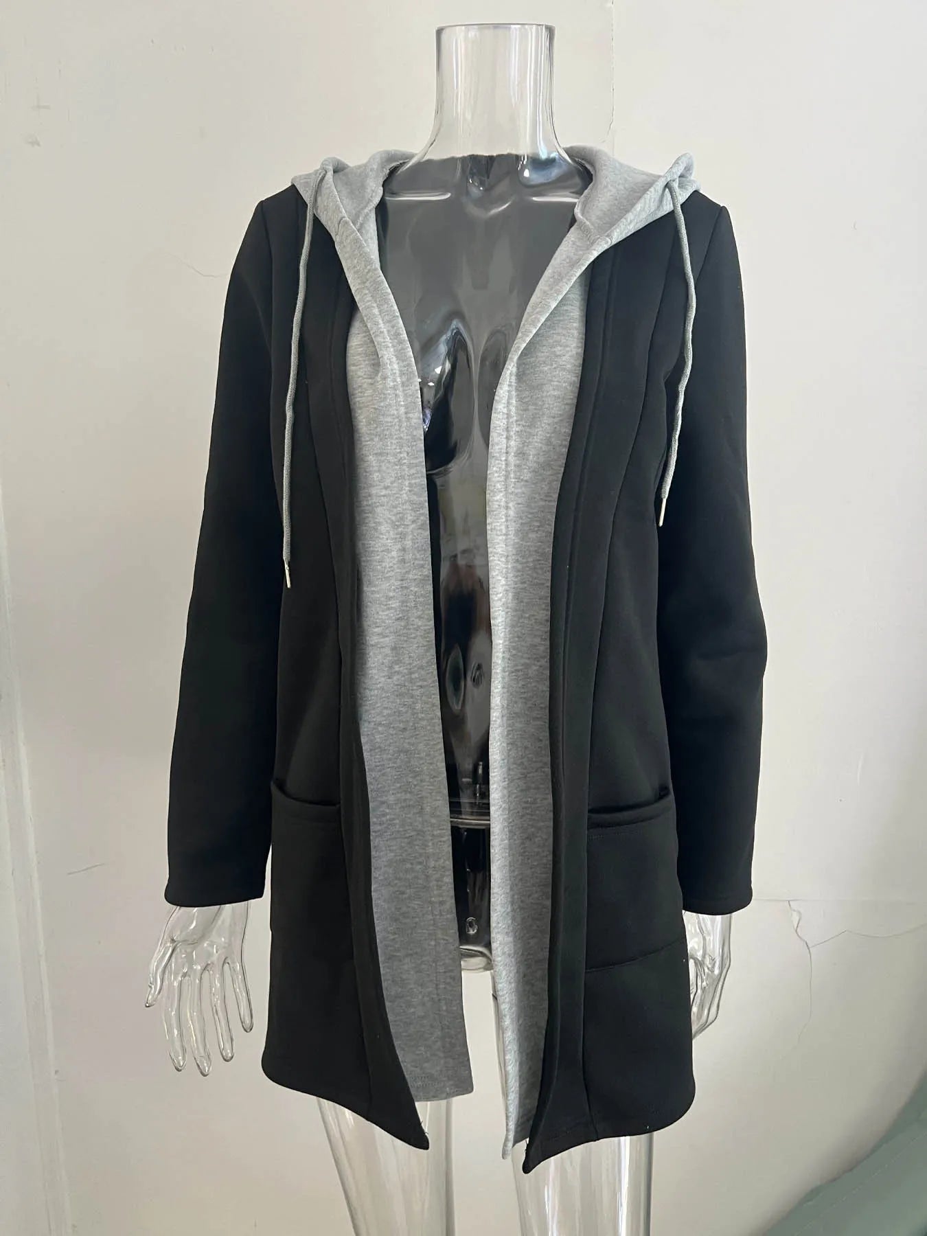 Autumn and winter new women's casual fashion patchwork color matching cardigan hooded sweatshirt