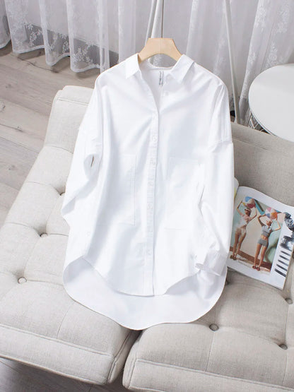 Women's medium-length white shirt pure cotton Oxford loose fashionable and versatile slim good quality