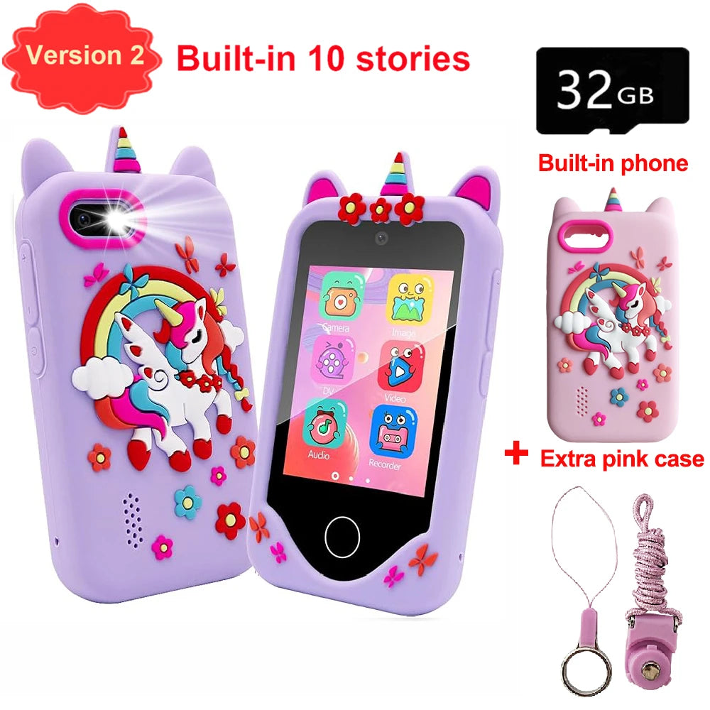 Children Phone Educational Toys 18 Games Musical Toy Baby Mobile Selfie Camera With 32G TF Card Toys for Kids Birthday Gifts