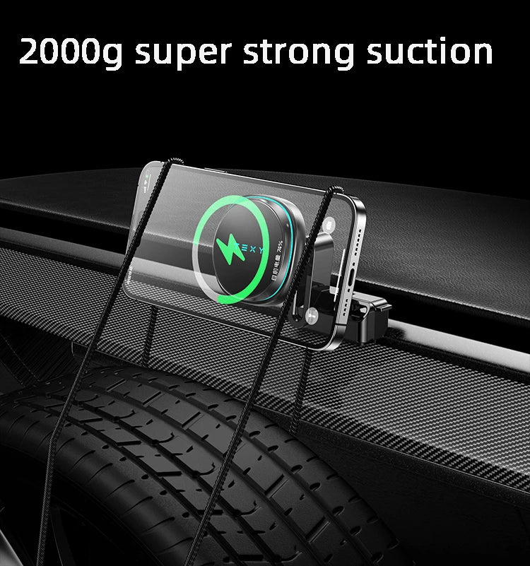 Tesla Model 3/Y: 15W Mag Fast Charge + Airflow Mount, Adjustable/Non-Slip, Nav-Charge Dual, Safe Drive, Luxury Trim