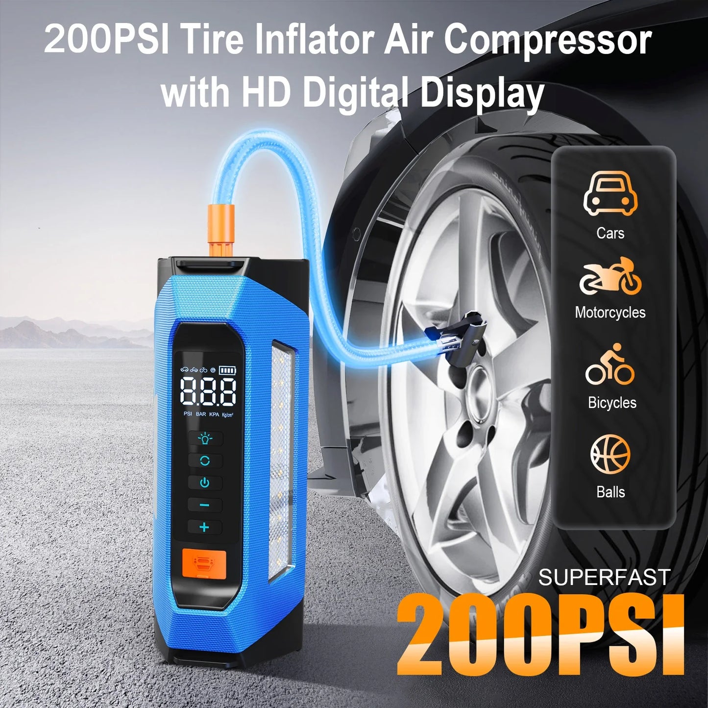 8000amp 200psi Tire Inflator Car Jumper Multifunction 12v Battery Booster Super Compressor Power Bank Jump Starter With Air Pump