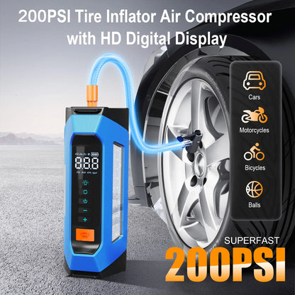 8000amp 200psi Tire Inflator Car Jumper Multifunction 12v Battery Booster Super Compressor Power Bank Jump Starter With Air Pump