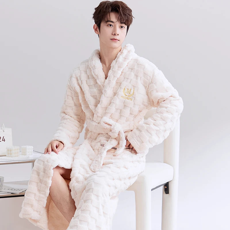 Thiened Coral Fce Robe Long Plu Spwear for Couples Autumn Winter Sle Home Clothes Outerwear Polyester Fiber