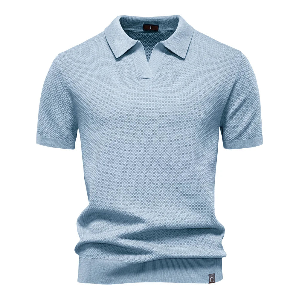AIOPESON Men's Summer Breathable Polo Shirt Short Sleeve Solid Color Casual Polo Shirts for Men Lightweight Stretch Polo ﻿