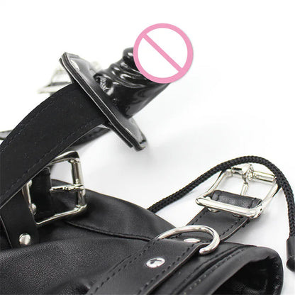 PU Leather Hood Headgear with Dildo Mouth Gag Ball Bdsm Toys Bondage Gear Hood Toys Adult Games Sex Products Sex Toys for Women