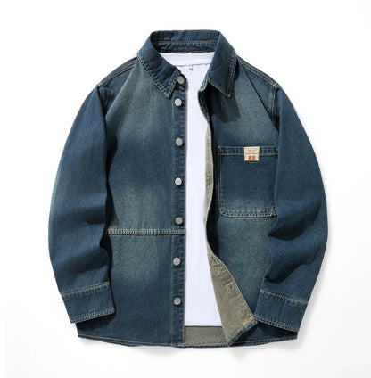 Men's Casual Denim Shirt Jacket Classic Button Up Workwear Style Jean Coat for Spring Fall