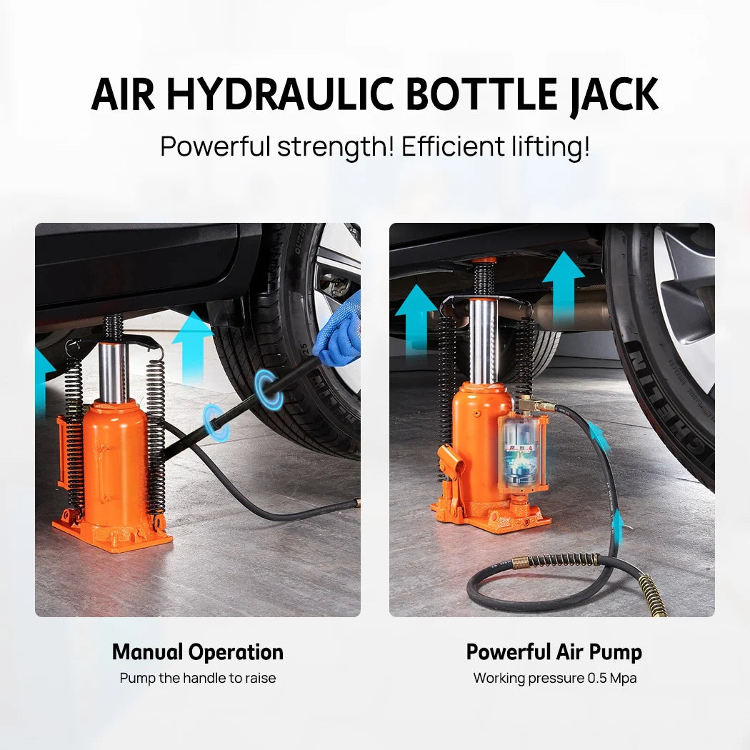 PORIYA 20 Ton Air & Manual Hydraulic Bottle Jack Heavy Car Truck Lift Heavy Duty Steel