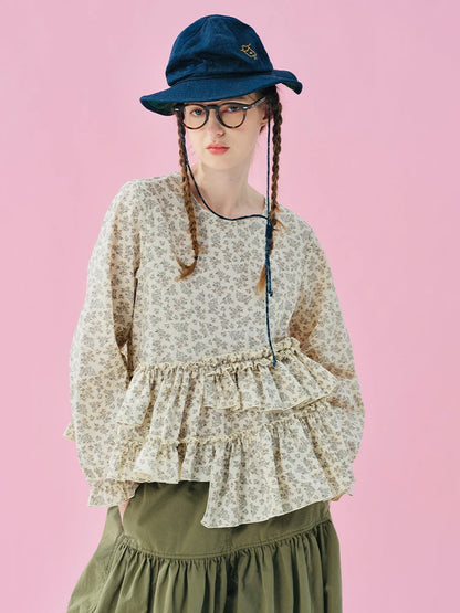 Shirt imakokoni 2025 spring and summer pure cotton washed lace irregular design sense top for women 255041+244960+244925
