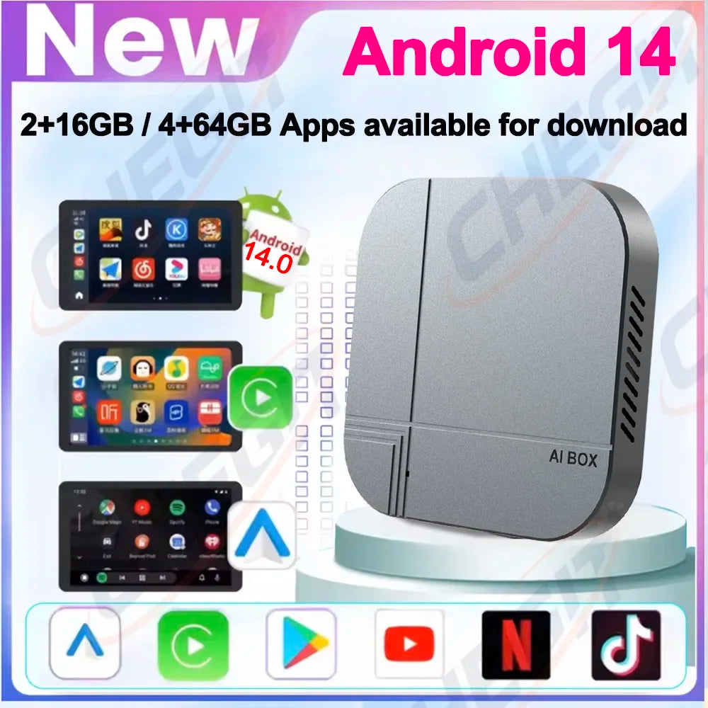 Android Smart AI Box 4G+64G/2G+32G Wireless CarPlay Android Auto TV Box For Youtube Netflix For VW Nissan Toyota Hyundai Ford