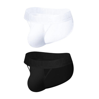 Men's 100% Cotton Ribbed Briefs U Convex Pouch Embossed Elastic Waistband Soft Skin-Friendly Breathable Underwear