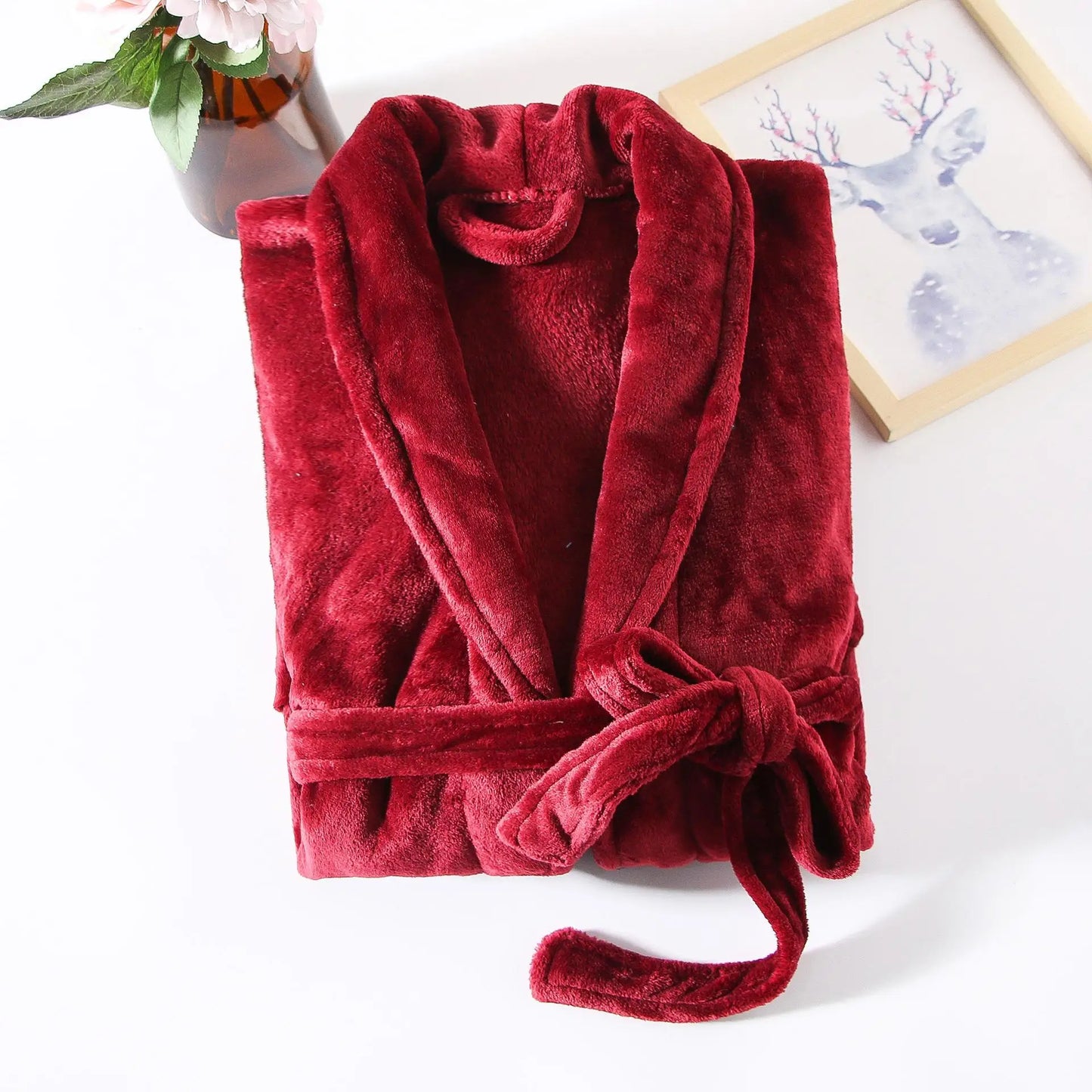 Thickened Long Coral Fleece Robe for Women Autumn Winter Plush Flannel Sleepwear Ankle-Length Men's Bathrobe Home Clothes