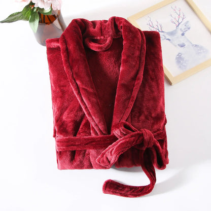 Thickened Long Coral Fleece Robe for Women Autumn Winter Plush Flannel Sleepwear Ankle-Length Men's Bathrobe Home Clothes