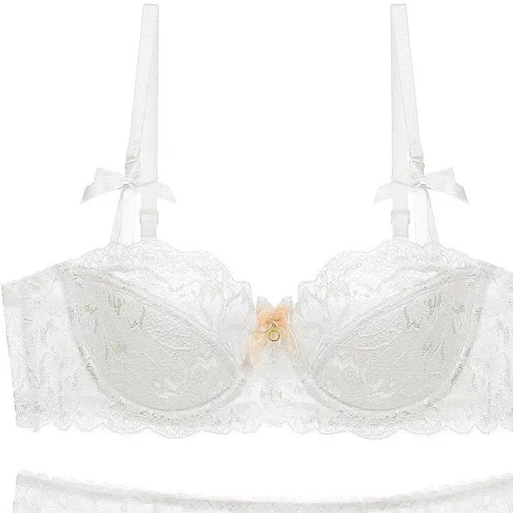 Sexy Lace Half Cup Bra Set Women Soft Underwire Gathered Thin Push Up Lightweight Exquisite Lace Comfort Lingerie Set 4 Colors
