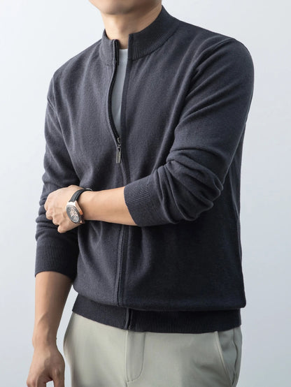 Wool Knitted Cardigan Men's 2026 New Spring and Autumn Fashion Stand-up Collar Top Casual Zipper Sweater Business Casual Jacket