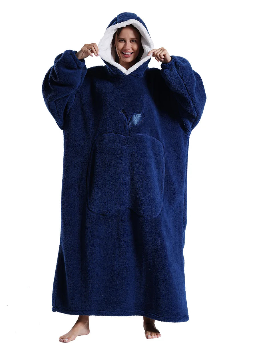 Fashion Cartoon Oversized Blanket Hoodie for Women Men Hoodies Sherpa Fleece Winter Thick Plus Size Couple Sweatshirts Korean