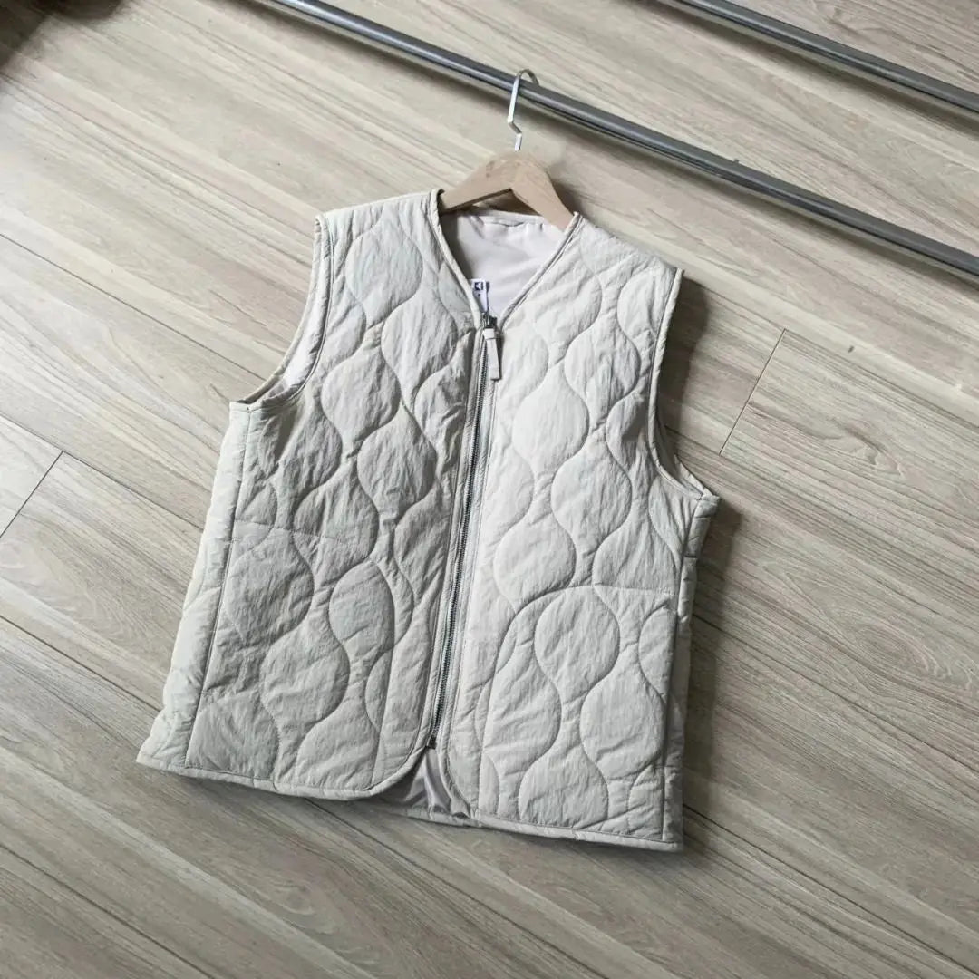 Waterproof Hemp Cotton Vest Gourd Shaped Quilted Men's Warm Thin Cotton Vest Couple's Winter Fashion Standard Fit V-Neck Zipper