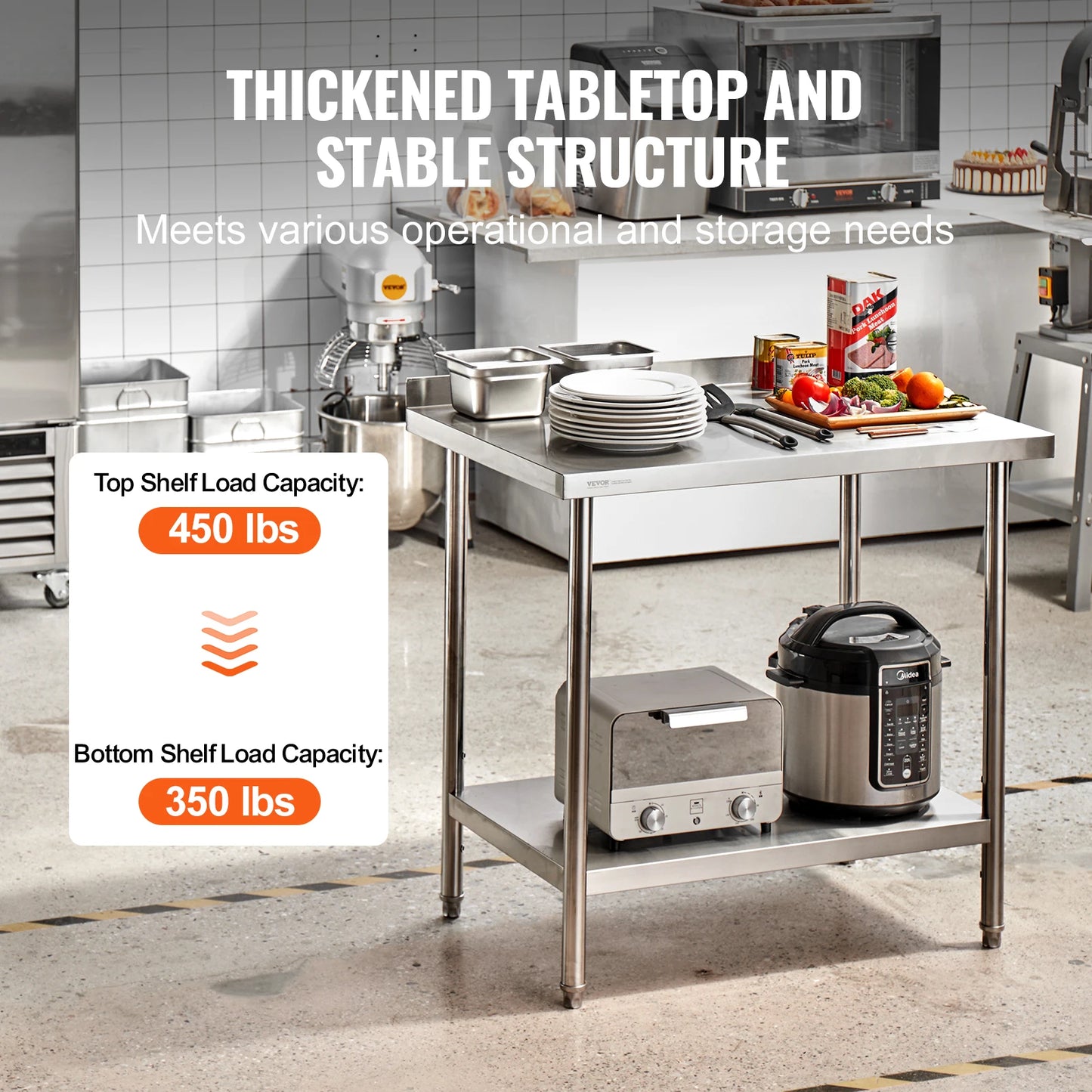 SucceBuy Stainless Steel Work Table Commercial Heavy Duty Food Prep Worktable with Adjustable Height for Restaurant Home