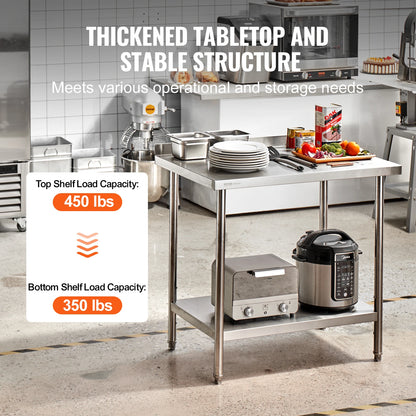 SucceBuy Stainless Steel Work Table Commercial Heavy Duty Food Prep Worktable with Adjustable Height for Restaurant Home