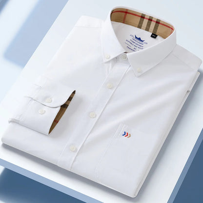 New in Shirt 100%Cotton Oxford Long-Sleeve Shirts for Men Slim Fit Formal Plain Shirt High Quality Plaid Soft Office Clothes