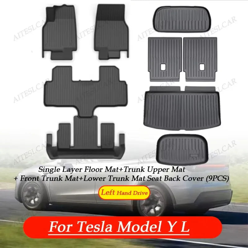For Tesla Model Y L Whole TPE Floor Mats Four Seasons Waterproof Anti-Slip Mat Foot Pads Model YL Rear Trunk Mat Car Accessorie