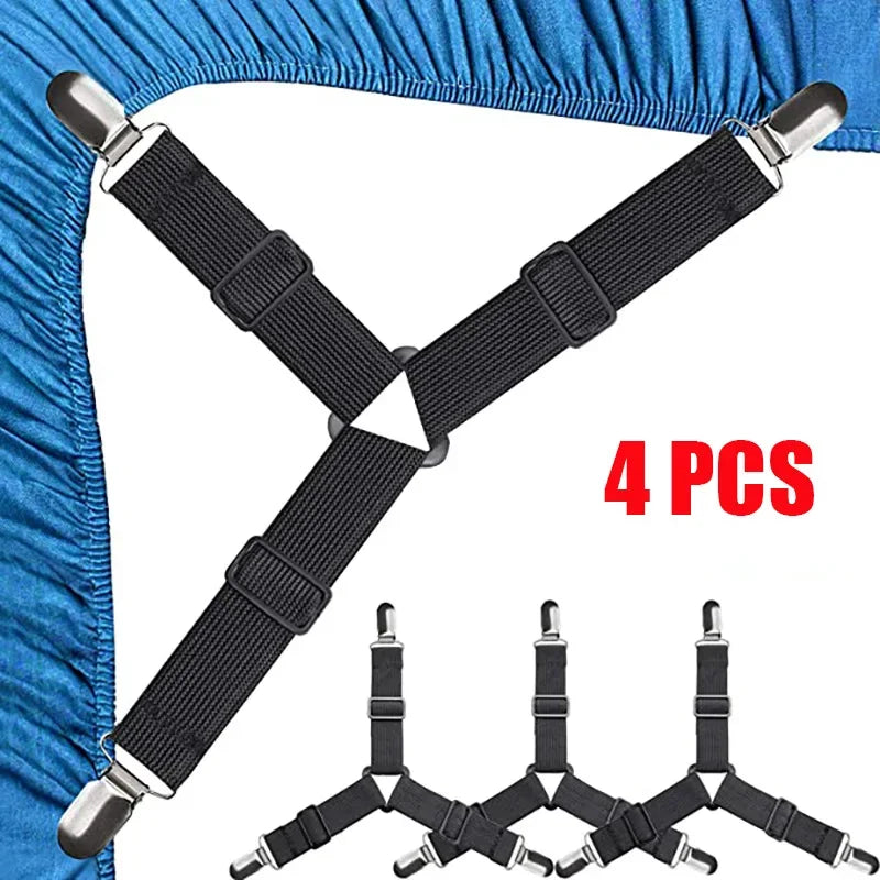 4Pcs Bed sheet strap, adjustable elastic fastener, with metal clip, fixed and fixed bed frame, easy-to-install strap mattress