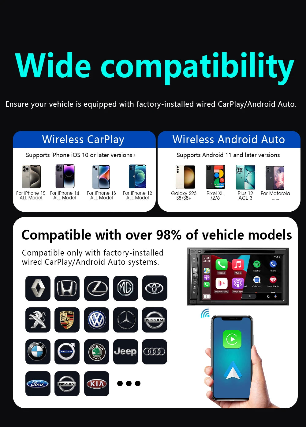 2026 Upgrade 4-in-1 Wireless Carplay Mirror Link Adapter Wired to Wireless Android Auto Plug & Play 5GHz WIFI For Wired Carplay