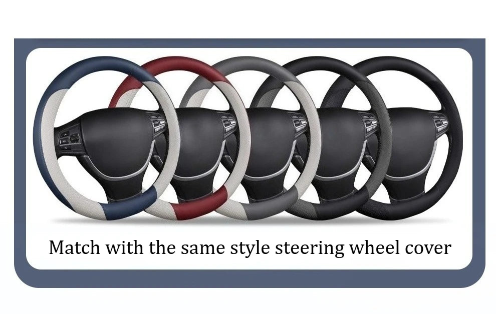 Premium PU Leather Auto Seat Covers Set with Built-in Lumbar Support +2 Headrest Covers +1 Steering Wheel Cover Comfortable