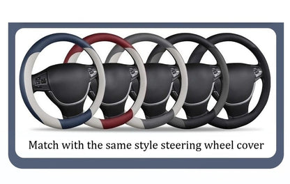 Premium PU Leather Auto Seat Covers Set with Built-in Lumbar Support +2 Headrest Covers +1 Steering Wheel Cover Comfortable