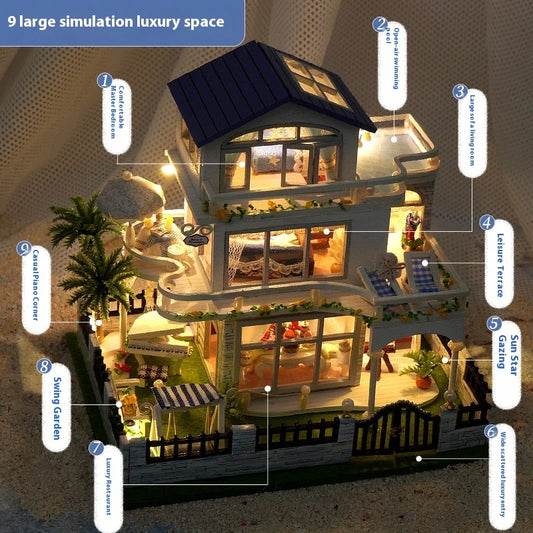 New Diy Wooden Mini Seaside Villa Miniature Building Kits Doll Houses With Furniture Casa Dollhouses For Friends Birthday Gifts