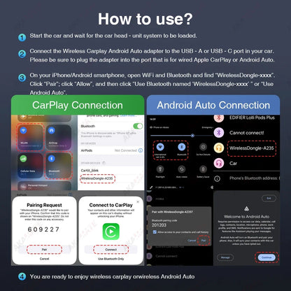 Wireless CarPlay Android Auto 2 in 1 Adapter AI Smart Box Dongle for Wired CarPlay Car Intelligent System Plug Play 5GHz WiFi