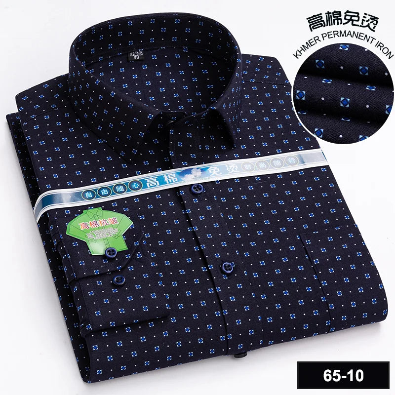 Men's Long Sleeve Casual Shirts Fashion Print Cotton Standard Fit Button Pocket Soft Shirts For Man Office Business Dress New